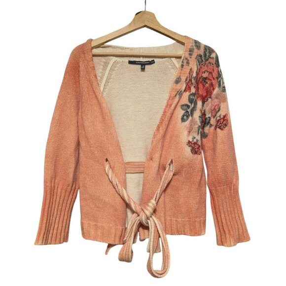 Maria Di Ripabianca Wool Cardigan Floral Sweater Bead Tie Front Women's 6 Italy - Picture 1 of 11